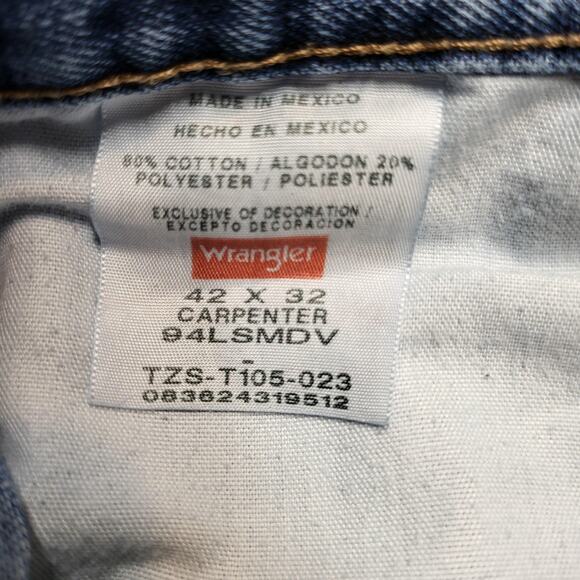 Wrangler Carpenter Jeans Mens 40x32 Blue Denim Hammer Loop Workwear 94LSMDV - Picture 4 of 9